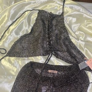 2 Piece Pant Gold Metallic Swimsuit Coverup